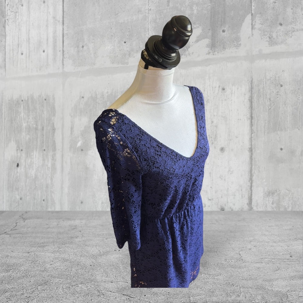 Sugar Thrillz Love Notes Dollskill navy lace 3/4 sleeve fit flare skater dress - Picture 2 of 9